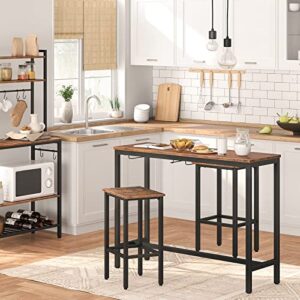 HOOBRO Bar Table Set, Bar Table with 2 Bar Stools, Hang Bar Chair Under Bar Table, 3 Piece Dining Table Set for Kitchen, Living Room, Saving Space, Sturdy Metal Frame, Rustic Brown BF54BT01