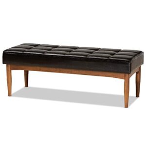 baxton studio sanford dining bench dark brown faux leather upholstered and walnut brown finished wood dining bench