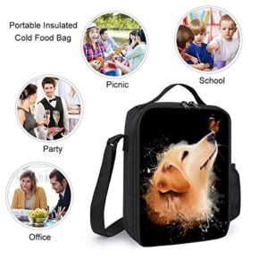 HEVANE Insulated Lunch Bags for Girls Cooler Tote Bag with Side Pocket Lunch Box Reusable Lunch Bag for Men Adults Girls Work Hiking Picnic Watercolor Golden Retriever Dog with Butterfly