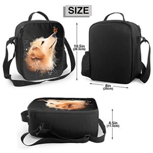 HEVANE Insulated Lunch Bags for Girls Cooler Tote Bag with Side Pocket Lunch Box Reusable Lunch Bag for Men Adults Girls Work Hiking Picnic Watercolor Golden Retriever Dog with Butterfly