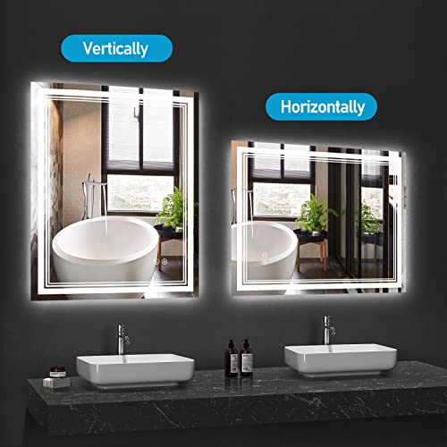 IOWVOE LED Bathroom Mirror 36 x 28 Lighted Vanity Makeup Mirror with Front Light, Wall Mounted Dimmable Mirrors with Anti-Fog, Memory Function (Horizontal/Vertical)