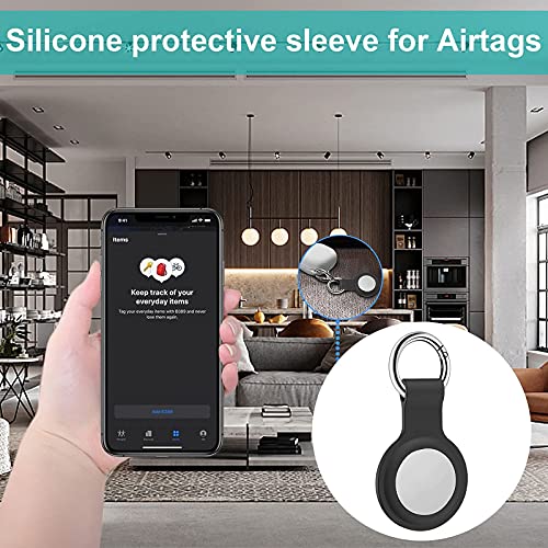 Case Compatible for AirTag Air Tag Holder Cover Keychain Accessory Compatible with Apple Finder Location Tracker for Elderly Kids Dogs Pets Cats 2 White & 2 Black