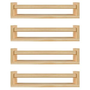 bomid wall bookshelves,set of 4 natural wood floating bookshelf,nursery shelves,floating book shelves for wall(burlywood)