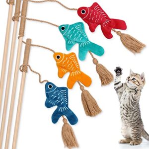 ciyvolyeen goldfishes cat wand catnip toys with tassels kitten fishes teaser chew knickknack interactive fishing rod pillows catmint plush kitty plaything gift ideas set of 4