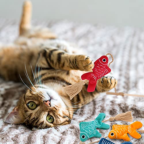 CiyvoLyeen Goldfishes Cat Wand Catnip Toys with Tassels Kitten Fishes Teaser Chew Knickknack Interactive Fishing Rod Pillows Catmint Plush Kitty Plaything Gift Ideas Set of 4