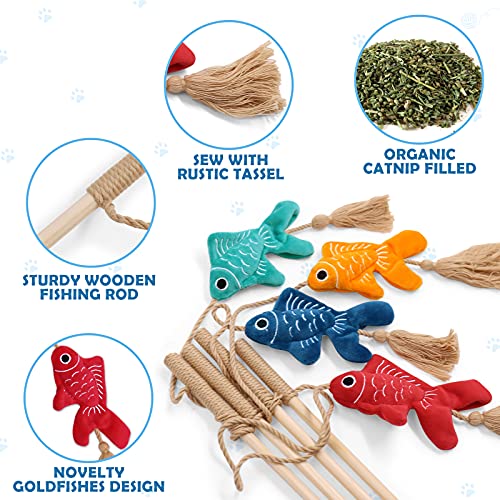 CiyvoLyeen Goldfishes Cat Wand Catnip Toys with Tassels Kitten Fishes Teaser Chew Knickknack Interactive Fishing Rod Pillows Catmint Plush Kitty Plaything Gift Ideas Set of 4