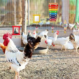 6 Pieces Hen Chicken Toys for Coop, Chick Toys, Chicken Mirror Toy with Bells, Chicken Xylophone Toy with 8 Metal Keys, Parrot Grinding Stone, Sepak Takraw Toy, Dangling Bird Toy