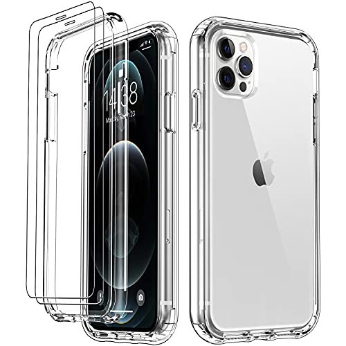 DorisMax iPhone 12 Pro Max Case,with [2 x Glass Screen Protector],Crystal Clear TPU Cover+Hard PC Bumper,Military Grade Shockproof Protective Phone Case for Apple iPhone 12 Pro Max 6.7" Clear