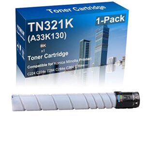 1-pack (black) compatible bizhub c224 c224e c284 c284e c364 c364e printer toner cartridge high capacity replacement for konica minolta (a33k130) tn321k printer toner