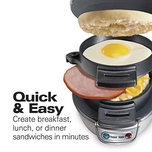 Hamilton Beach Sandwich Maker, Makes Omelettes and Grilled Cheese, 4 Inch, Easy to Store (25430), BLACK & Breakfast Sandwich Maker, Silver (25475A)