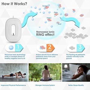 Nanosase ring personal air purifier necklace v2.0 mini ionic wearable for Kids, Adults, healthy negative ion therapy, filterless mobile air ionizer by igozen. (BNS Black + White, 2 Pack)