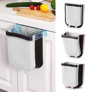 shemarie hanging collapsible trash can - 9l wall mounted foldable waste bin for kitchen cabinet door - quickly clean counter, sink, bathroom - rv, car, camping folding garbage basket (white)