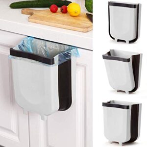 SheMarie Hanging Collapsible Trash Can - 9L Wall Mounted Foldable Waste Bin for Kitchen Cabinet Door - Quickly Clean Counter, Sink, Bathroom - RV, Car, Camping Folding Garbage Basket (White)