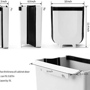 SheMarie Hanging Collapsible Trash Can - 9L Wall Mounted Foldable Waste Bin for Kitchen Cabinet Door - Quickly Clean Counter, Sink, Bathroom - RV, Car, Camping Folding Garbage Basket (White)