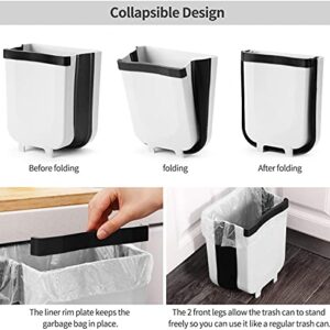 SheMarie Hanging Collapsible Trash Can - 9L Wall Mounted Foldable Waste Bin for Kitchen Cabinet Door - Quickly Clean Counter, Sink, Bathroom - RV, Car, Camping Folding Garbage Basket (White)