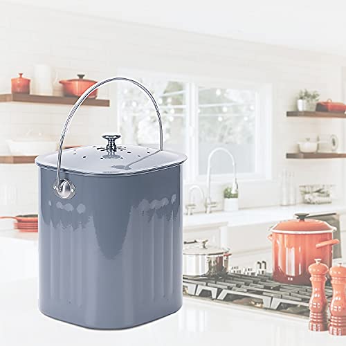 NALATI Nuovoo 1.3 Gal Compost Bin with Lid for Kitchen Countertop, Rust Proofw, Non Smell Filters (Grey)