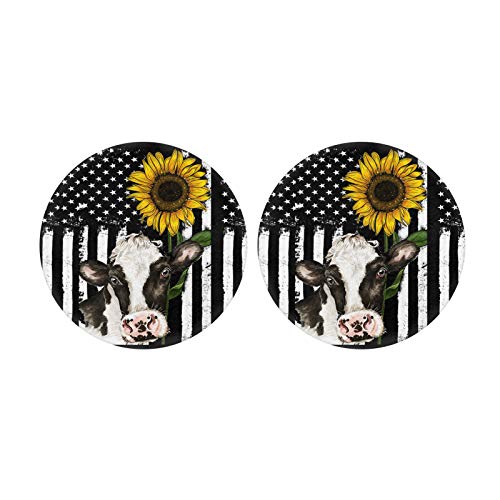 UZZUHI Sunflower Cow Print Car Coasters for Women Cup Holders Drinks 2.8" Polyester Cup Coaster Soft Car Cup Pad Mat for Car Living Room Kitchen Office to Protect Car and Furniture,Aqua Cartoon Waves