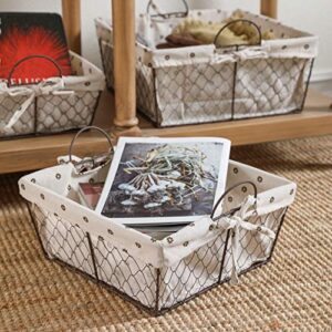 Motifeur Metal Farmhouse Storage Baskets With Removable Liner (Set of 3, White with Floral Pattern) (Short-Set of 3)