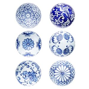 ka home blue porcelain orbs decorative balls-small ceramic spheres for centerpiece or individual use-ideal for use in tray, bowl or basket decor-3 inches each, set of 6