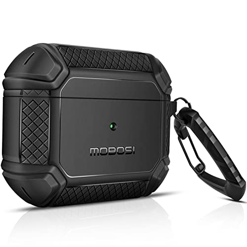 MOBOSI Compatible with AirPods 3 Case, Rugged Corner Shock Absorbing Hard Case Cover, Full-Body Protective Case with Keychain for AirPods 3rd Generation Charging Case, Black