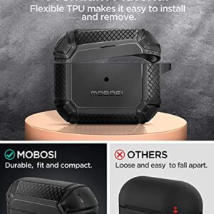 MOBOSI Compatible with AirPods 3 Case, Rugged Corner Shock Absorbing Hard Case Cover, Full-Body Protective Case with Keychain for AirPods 3rd Generation Charging Case, Black