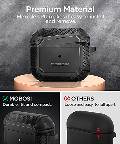 MOBOSI Compatible with AirPods 3 Case, Rugged Corner Shock Absorbing Hard Case Cover, Full-Body Protective Case with Keychain for AirPods 3rd Generation Charging Case, Black