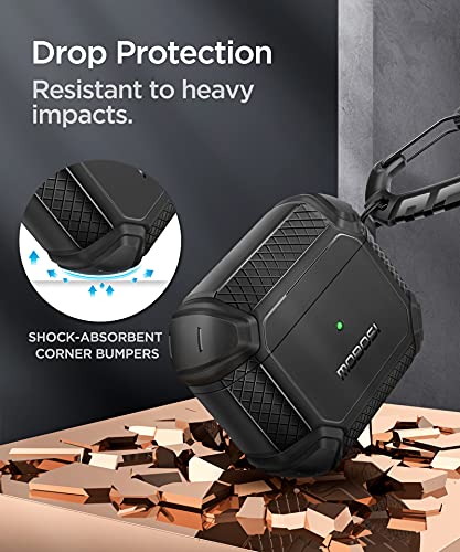 MOBOSI Compatible with AirPods 3 Case, Rugged Corner Shock Absorbing Hard Case Cover, Full-Body Protective Case with Keychain for AirPods 3rd Generation Charging Case, Black