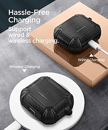 MOBOSI Compatible with AirPods 3 Case, Rugged Corner Shock Absorbing Hard Case Cover, Full-Body Protective Case with Keychain for AirPods 3rd Generation Charging Case, Black