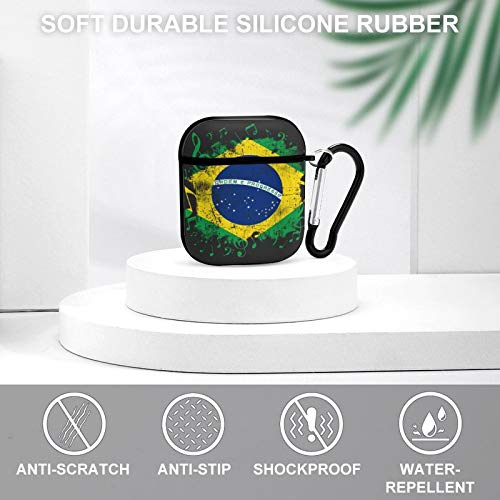Musical Brazil Flag Airpods Case Cover for Apple AirPods 2&1 Cute Airpod Case for Boys Girls Silicone Protective Skin Airpods Accessories with Keychain