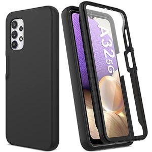 for samsung galaxy a32 5g case with built-in screen protector, full body protection shockproof cover case, [rugged pc front bumper + soft tpu back cover] armor protective phone case (black)