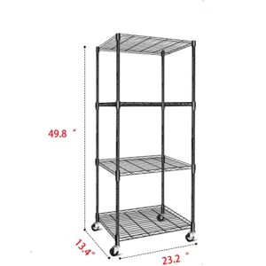 N&F Hlyluoyi 4-Shelf Storage Rack, Garage Shelves Heavy Duty，Metal Shelving with Wheels, 165 Pounds Per Utility Shelf Unit, Wire Rack Organizer, Black(13.4D x 23.2W x 49.8H)