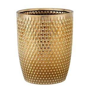 modern golden small trash can wastebasket, garbage container bin for bathrooms, powder rooms, kitchens, home offices - durable ceramics - round
