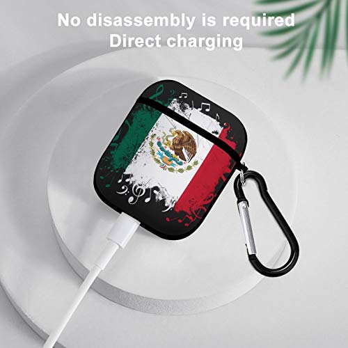 Musical Mexico Flag Airpods Case Cover for Apple AirPods 2&1 Cute Airpod Case for Boys Girls Silicone Protective Skin Airpods Accessories with Keychain