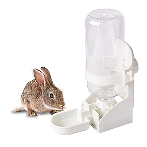 Vikano Rabbit Water Bottle, 17oz Hanging Water Fountain Automatic Dispenser No Leak WaterFeeder for Bunny Chinchilla Guinea Pig Hedgehog Ferret (White)