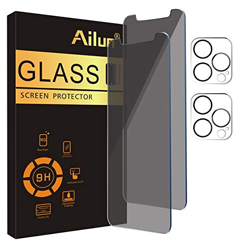 Ailun 2 Pack Privacy Screen Protector for iPhone 11 Pro Max[6.5 inch] + 2 Pack Camera Lens Protector Anti Spy Private Tempered Glass Film,[9H Hardness] - HD[Black]