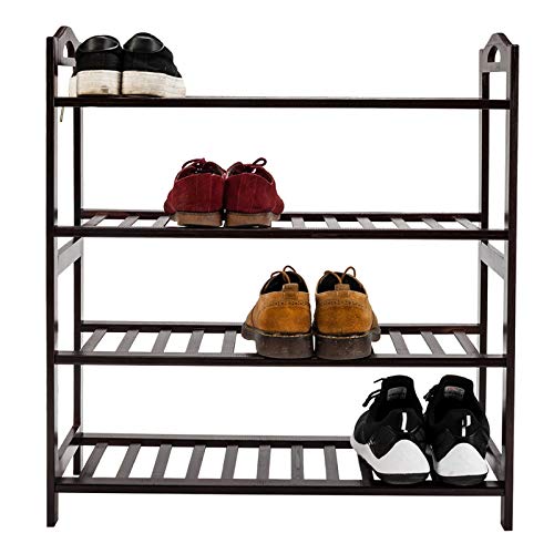 Gelsey 4 Tiers Bamboo Shoe Rack Storage Organizer Entryway Shoe Shelf, Brown