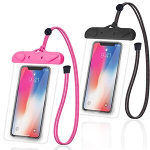 arae waterproof phone pouch compatible for iphone 13 pro max 12 11 xr x 8 7 plus samsung galaxy s21 and more up to 7 inch for beach swimming surfing snorkeling 2 packs black+pink