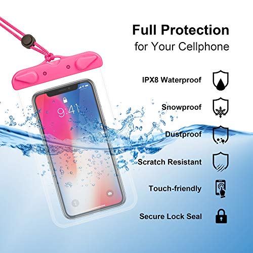 Arae Waterproof Phone Pouch Compatible for iPhone 13 Pro Max 12 11 XR X 8 7 Plus Samsung Galaxy S21 and More Up to 7 Inch for Beach Swimming Surfing Snorkeling 2 Packs Black+Pink
