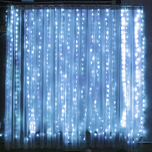 Dazzle Bright Curtain String Lights, 300 LED 9.8ft x 9.8ft 8 Lighting Modes Fairy Lights USB Powered, Waterproof Lights for Christmas Party Wedding Outdoor Indoor Wall Decorations (White)