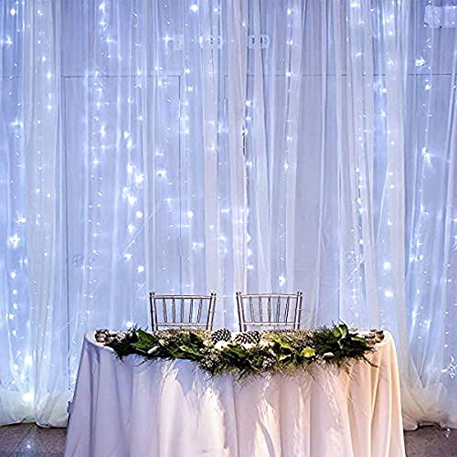 Dazzle Bright Curtain String Lights, 300 LED 9.8ft x 9.8ft 8 Lighting Modes Fairy Lights USB Powered, Waterproof Lights for Christmas Party Wedding Outdoor Indoor Wall Decorations (White)