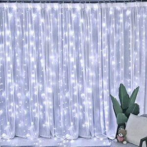 Dazzle Bright Curtain String Lights, 300 LED 9.8ft x 9.8ft 8 Lighting Modes Fairy Lights USB Powered, Waterproof Lights for Christmas Party Wedding Outdoor Indoor Wall Decorations (White)