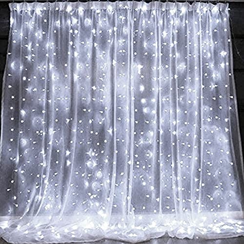 Dazzle Bright Curtain String Lights, 300 LED 9.8ft x 9.8ft 8 Lighting Modes Fairy Lights USB Powered, Waterproof Lights for Christmas Party Wedding Outdoor Indoor Wall Decorations (White)