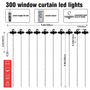 Dazzle Bright Curtain String Lights, 300 LED 9.8ft x 9.8ft 8 Lighting Modes Fairy Lights USB Powered, Waterproof Lights for Christmas Party Wedding Outdoor Indoor Wall Decorations (White)