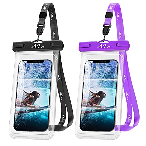 MoKo Waterproof Phone Case 2 Pack, IPX8 Underwater Phone Pouch Dry Bag Compatible with iPhone 14 13 12 11 Pro Max X/Xr/Xs/8/7 Plus, Galaxy S21/S20 Plus/Note 10/9 up to 7.4"