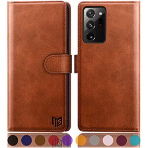 suanpot for samsung galaxy note 20 ultra 5g 6.9" with rfid blocking leather wallet case credit card holder, flip folio book phone case cover women men for samsung note 20 ultra case wallet light brown