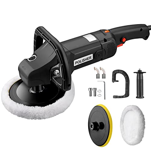 JUSTOOL Buffer Polisher1400W, 8 Variable Speed, 7/6/5Inch RO Rotary Polisher Car Polisher Electric Polisher with Foam/Wool Pads, Sandpaper,Polishing Pads Set for Auto Buffing and Polishing