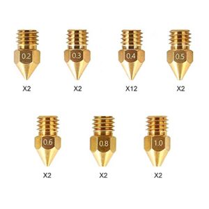 creality official mk8 ender 3 nozzles 24 pcs 3d printer brass nozzles extruder for ender 3 series and creality cr-10 0.2mm, 0.3mm, 0.4mm, 0.5mm, 0.6mm, 0.8mm, 1.0mm printer nozzle kit