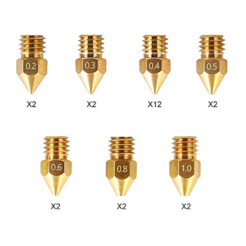 Creality Official MK8 Ender 3 Nozzles 24 pcs 3D Printer Brass Nozzles Extruder for Ender 3 Series and Creality CR-10 0.2mm, 0.3mm, 0.4mm, 0.5mm, 0.6mm, 0.8mm, 1.0mm Printer Nozzle Kit