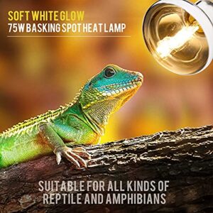 Reptile Heat Lamp Power Sun Light 75W Full Spectrum UVA UVB Bulb Reptile Basking Light Daylight Bulb Pet Light for Bearded Dragon Lizard Tortoise Snake Chameleon,2 Pack