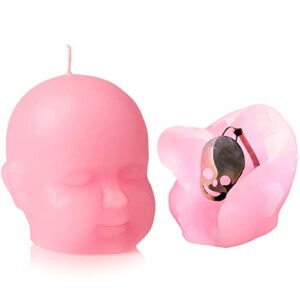 pink baby head skeleton candle 4"h - skeleton shows when burning, burns for 4.5 hours! - weird candle gifts for friends - by gute - goth gifts, goth home decor, spooky candles, scary novelty candles